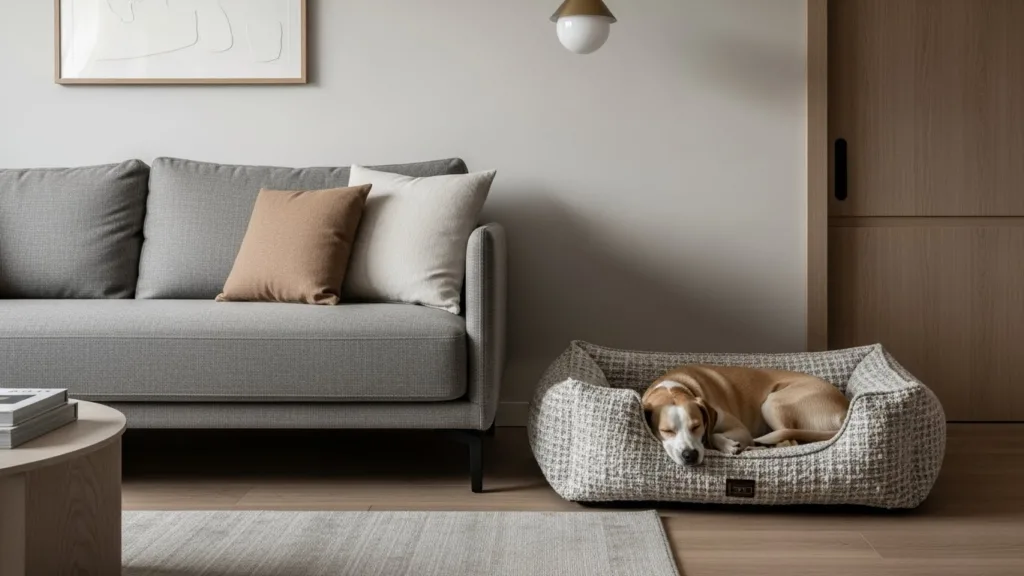 Camas para perros de diseño: Cómo integrarlas a tu decoración (sin que parezcan un intruso) Cama para perros de diseño moderno integrada en la decoración del living
