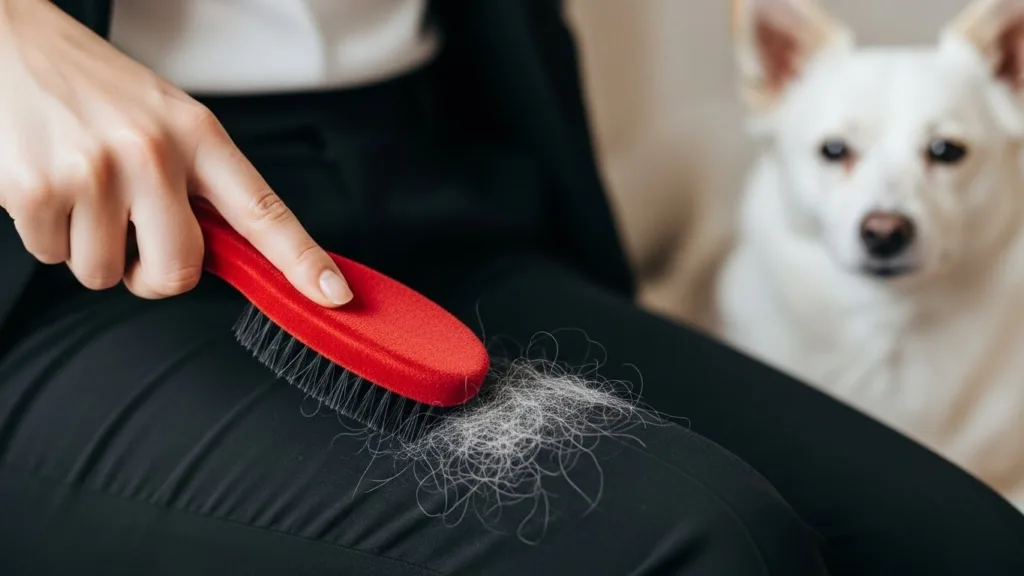 Pelos de perro en la ropa negra: Soluciones definitivas y trucos de lavado Limpiando pelos de perro en ropa negra con cepillo de terciopelo