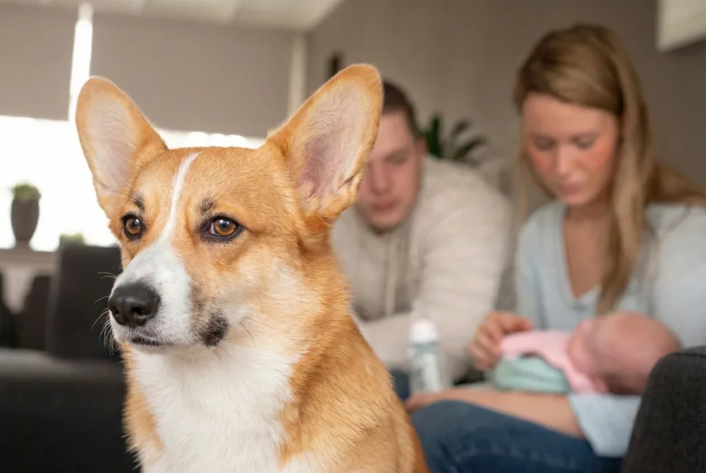 Pareja en el sofá lidiando con situación donde mi perro tiene celos