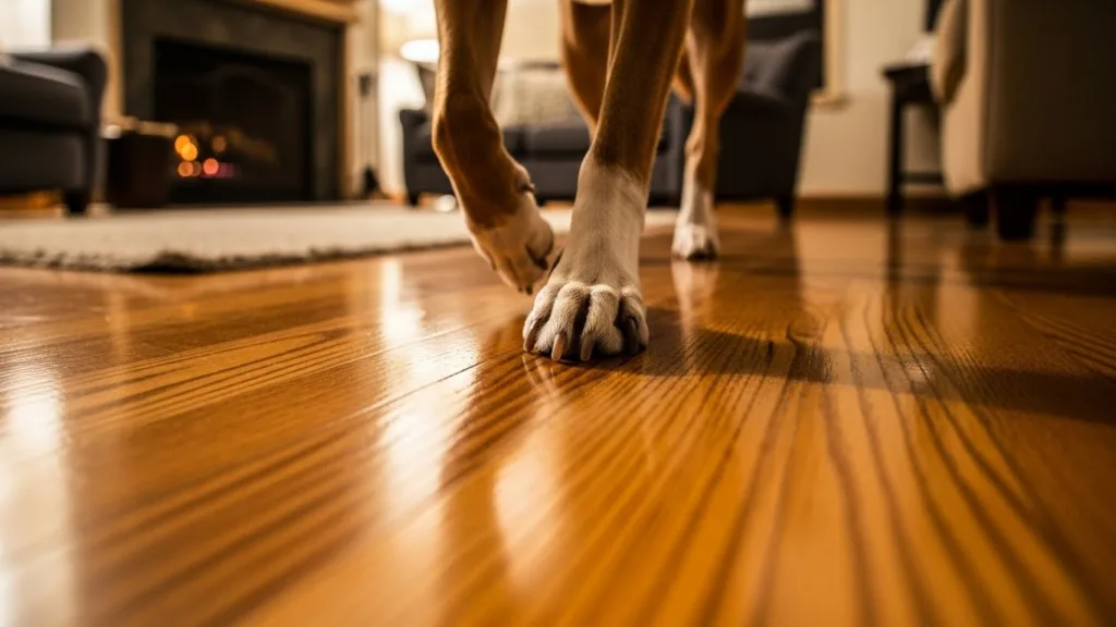Piso flotante vs. Parquet: La guía definitiva para proteger el piso del perro Perro caminando sobre piso de madera cuidado sin rayarlo