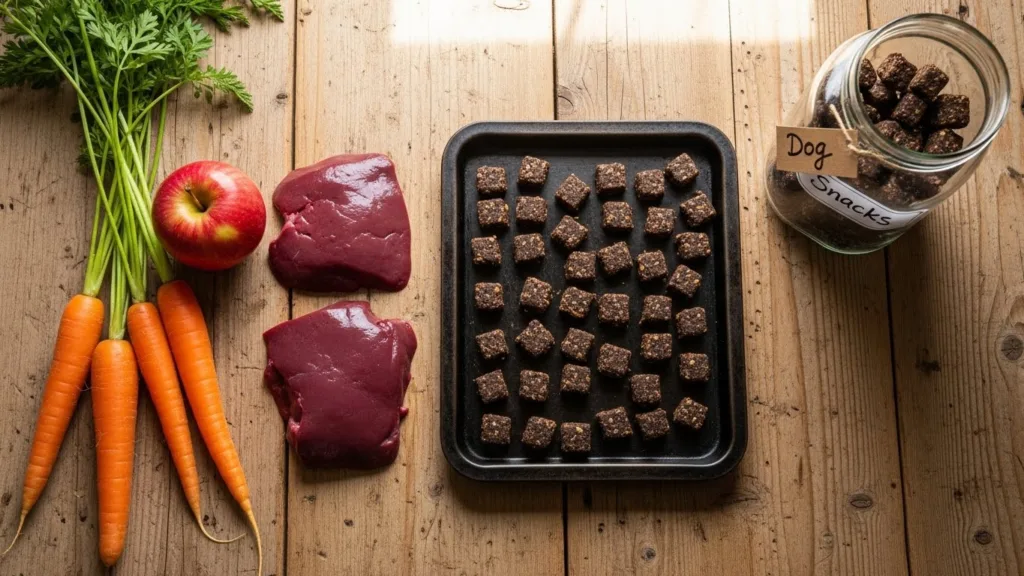 Snacks caseros para perros: 5 Recetas baratas, saludables y fáciles Ingredientes naturales y snacks caseros para perros de hígado y zanahoria