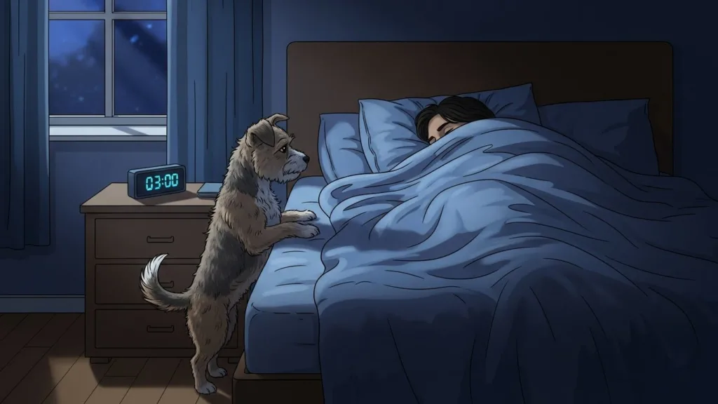 Rutina nocturna para perros: Cómo lograr que duerma de un tirón Perro despertando a su dueño a la madrugada por falta de rutina nocturna